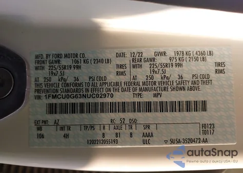 2022 Ford Escape Se из США, поврежденный, VIN 1FMCU0G63NUC02970